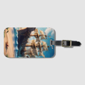 Tropisch strand piratenschip bagagelabel (Voorkant (horizontaal))