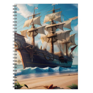 Tropisch strand piratenschip notitieboek