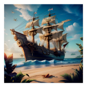 Tropisch strand piratenschip perfect poster