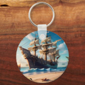 Tropisch strand piratenschip sleutelhanger (Achterkant)