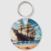 Tropisch strand piratenschip sleutelhanger (Achterkant)