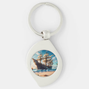 Tropisch strand piratenschip sleutelhanger