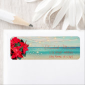 Tropisch, strand, poinsettia, lichten, sneeuwvlokk etiket (Insitu)