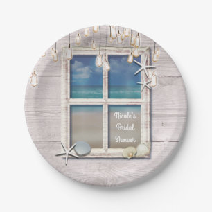 Tropisch strand raam wit hout elegante kust papieren bordje