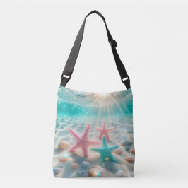 Tropisch strand Roze Blauwgroen zeester Crossbody Tas