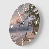 Tropisch strand, Sand Ocean Sky Palm, Sunset Grote Klok (Hoek)