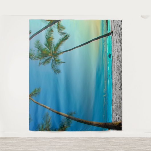 Tropisch strand Scene Palm Trees Hawaii Wandkleed (Voorkant)
