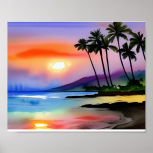 Tropisch strand Schilderachtige aquarel Poster