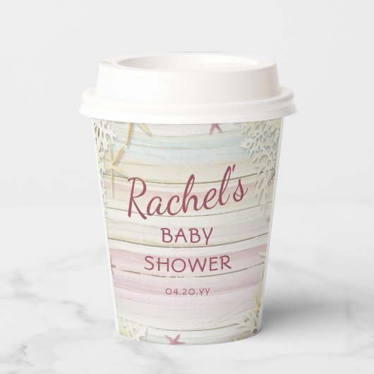 Tropisch strand Seashell Modern Boho Baby shower Papieren Bekers (Achterkant)