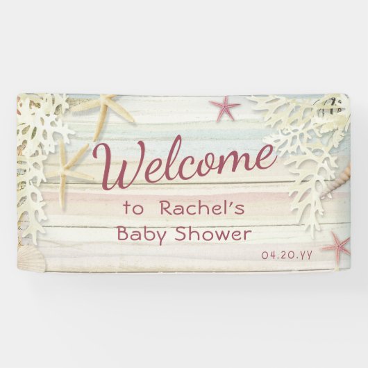 Tropisch strand Seashell Modern Boho Baby shower Spandoek (Horizontaal)