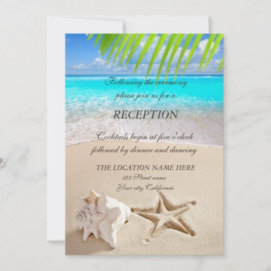 Tropisch strand, Seastar, Seashell Reception Kaart (Voorkant)
