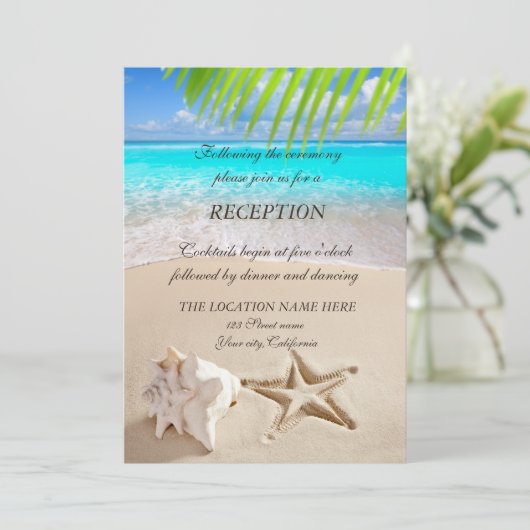 Tropisch strand, Seastar, Seashell Reception Kaart (Staand voorkant)