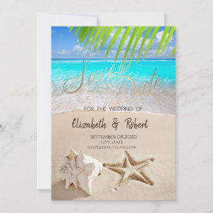 Tropisch strand, Seastar, Seashell sparen de Datum Save The Date