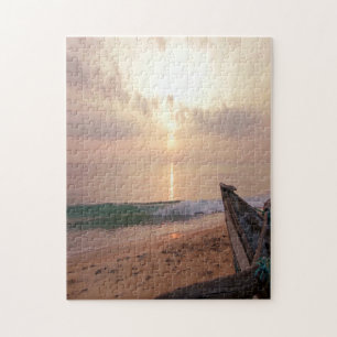 Tropisch strand Sunset Boat Legpuzzel