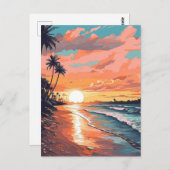 Tropisch strand Sunset Briefkaart (Voorkant / Achterkant)