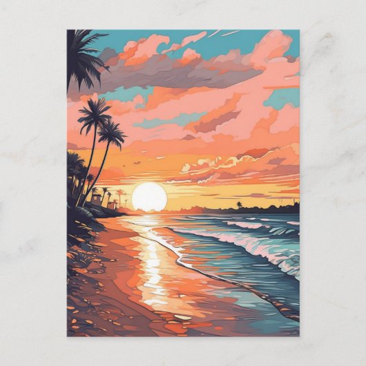 Tropisch strand Sunset Briefkaart (Voorkant)