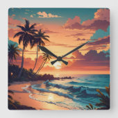Tropisch strand Sunset Groot Vierkante Klok (Voorkant)