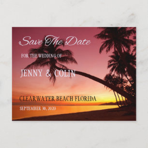 Tropisch strand Sunset Palm Trees Save the Date Aankondigingskaart