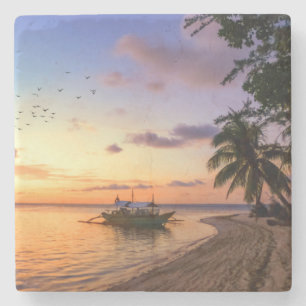 Tropisch strand Tahiti Sunset Stenen Onderzetter