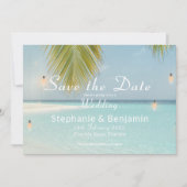 Tropisch strand Turquoise Palm Tree Weddenschap Save The Date (Voorkant)