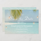 Tropisch strand Turquoise Palm Tree Weddenschap Save The Date (Voorkant / Achterkant)