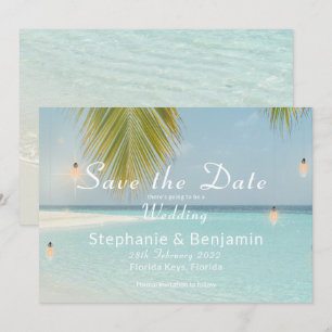 Tropisch strand Turquoise palmen trouwdag Save The Date