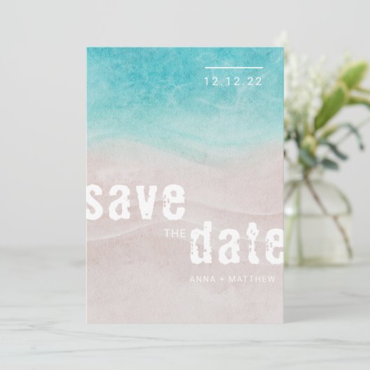 Tropisch strand Waterverf bruiloft Save The Date (Staand voorkant)