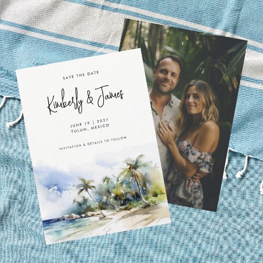 Tropisch strand Waterverf Destination Wedding Save The Date