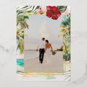 Tropisch strand | Weddenfoto Hartelijk dank Folie Uitnodiging (Voorkant)