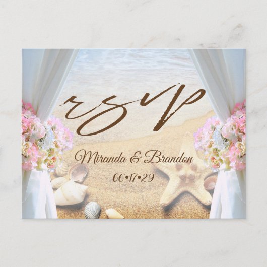 Tropisch strand Wedding Starfish Shells RSVP Aankondigingskaart (Voorkant)