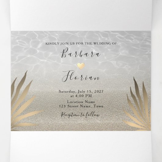 Tropisch strand Wedding Tri-Fold Uitnodiging (Binnenkant midden)