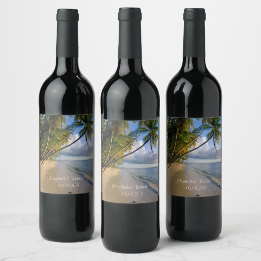 Tropisch strand, zand, palm wijn etiket (Flessen)