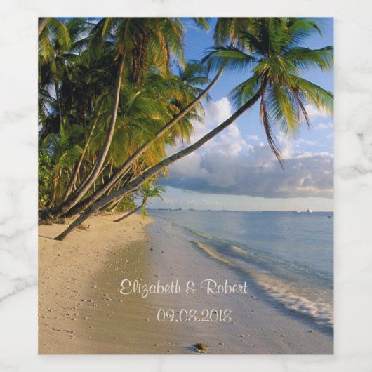 Tropisch strand, zand, palm wijn etiket (Enkel label)