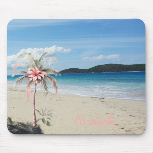 Tropisch strand,zand,palmboom,bloem muismat (Voorkant)