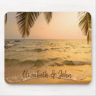 Tropisch strand, zand, palmzonsondergang muismat