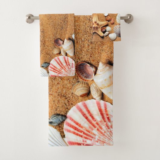 Tropisch strand Zand Sand Seashells Custom Bath To Bad Handdoek (Insitu)