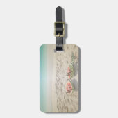 Tropisch strand, zand, watermeloen, op maat gemaak bagagelabel (Voorkant verticaal)
