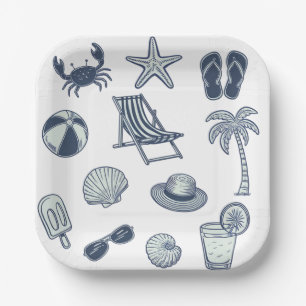 Tropisch strand Zomer Krab Popsicle Seashell Ball Papieren Bordje