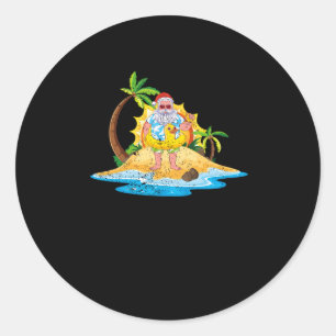 Tropisch strand zomer zonsondergang grappige kerst ronde sticker