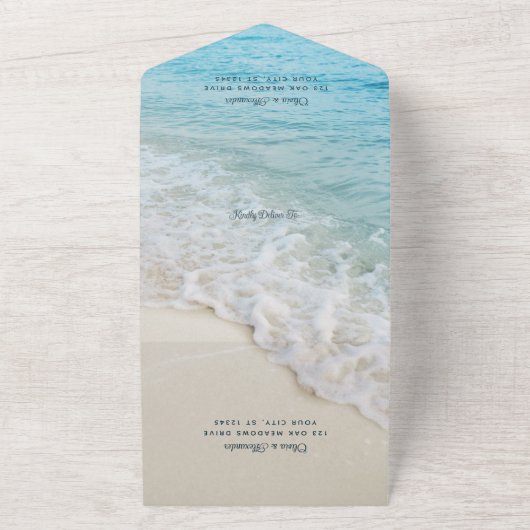 Tropisch strand zomerbestemming bruiloft all in one uitnodiging (Buitenkant)