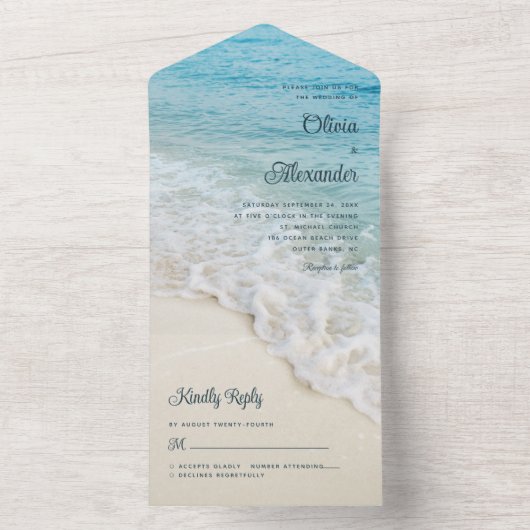 Tropisch strand zomerbestemming bruiloft all in one uitnodiging (Binnen)