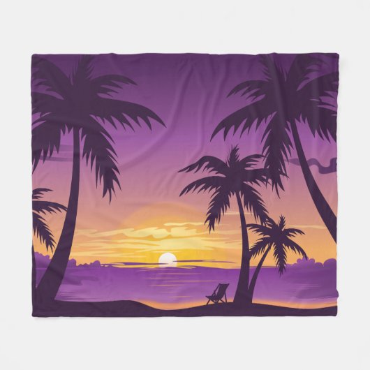 Tropisch strand Zomerzonsondergang Palmboom Fleece Deken (Voorkant (Horizontaal))