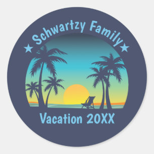 Tropisch strand Zomerzonsondergang Palmboom Ronde Sticker