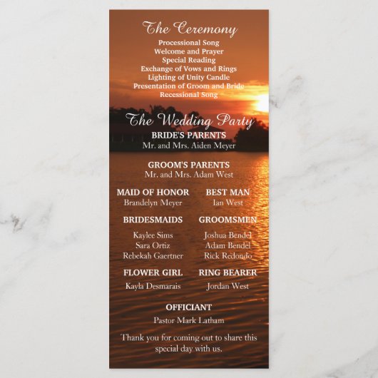 Tropisch strand zonsondergang huwelijksprogramma programma (Achterkant)