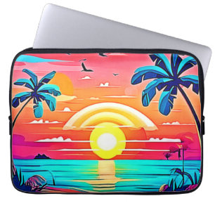 Tropisch strand zonsondergang met regenboog laptop sleeve
