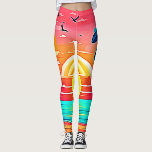 Tropisch strand zonsondergang met regenboog leggings