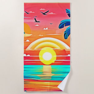 Tropisch strand zonsondergang met regenboog strandlaken