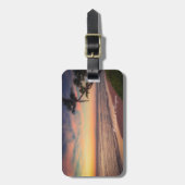 Tropisch strand, zonsondergang, palm bagagelabel (Voorkant verticaal)