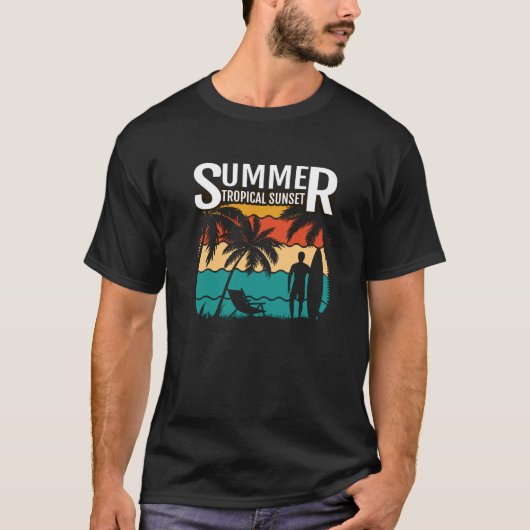 Tropisch strand Zonsondergang Zomer T-shirt (Voorkant)