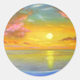 Tropisch strandgezicht zonsondergang zeegezicht sc ronde sticker